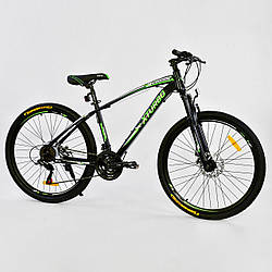 Спортивний велосипед чорний із зеленим CORSO X-TURBO 26 дюймів 21 швидкість металева рама 17 дюймів