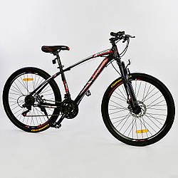 Спортивний велосипед чорний з червоним CORSO X-TURBO 26 дюймів 21 швидкість металева рама 17 дюймів