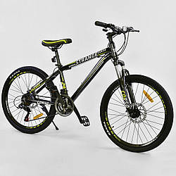 Спортивний велосипед чорний CORSO Strange 24 дюйми 21 швидкість алюмінієва рама дітям від 8 років