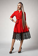 Очень красивое длинное платье с французским кружевом 40-52 46, красный