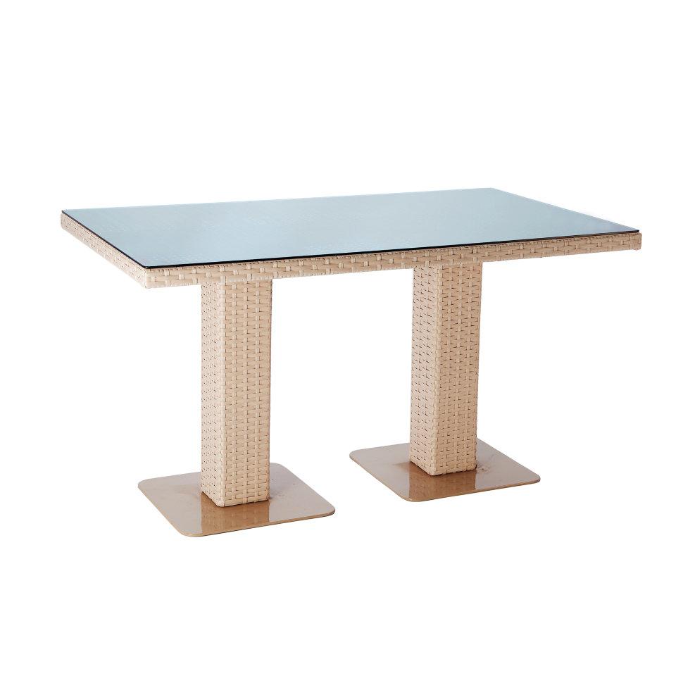 Стіл обідній Мартін, віск.ротанг Кава з молоком, стільниця плетена +тон.скло, 120х80х75 см (Pradex ТМ)