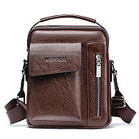 Мужская стильная сумка барсетка через плечо с удобной ручкой бренда WEIXIER из PU кожи, 3 цвета Качество темно-коричневый
