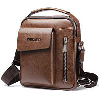 Мужская сумка барсетка через плечо бренда WEIXIER из PU кожи с ручкой, остались черные светло-коричневый