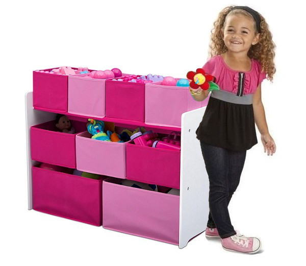 Рожевий органайзер для іграшок, полиця з шухлядами, фото 1