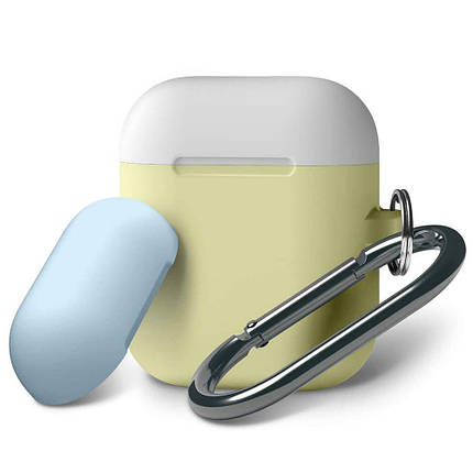 Чохол кейс для навушників Apple AirPods + карабін + накладка Alitek Yellow/White/Sea Blue, фото 2