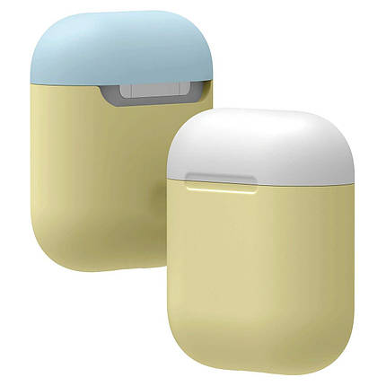 Чохол кейс для навушників Apple AirPods + карабін + накладка Alitek Yellow/White/Sea Blue, фото 2