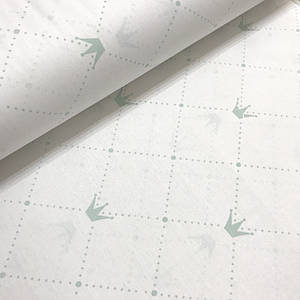 Тканина поплін корони з точками м'ятні на білому (ТУРЦІЯ шир. 2,4 м) (R-Т-0298)