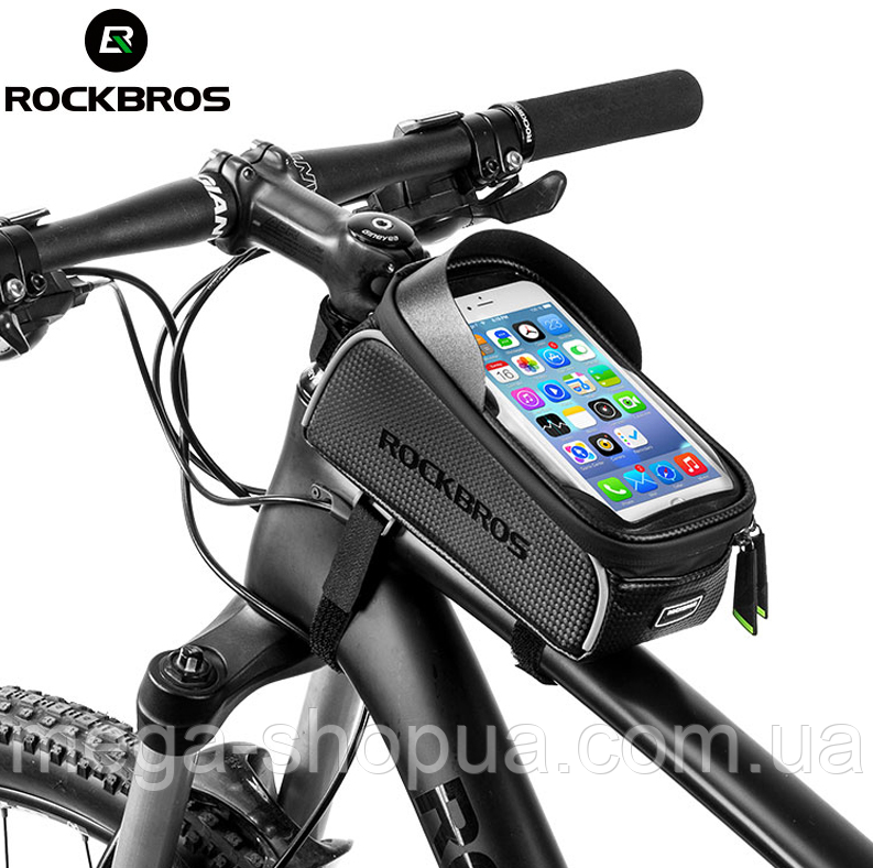 Фірмова велосумка RockBros кишеня для смартфона Touch Screen до 7". Сумка велобагажник для велосипеда Чорна