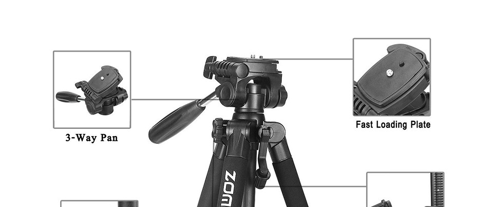 Штатив профессиональный ZOMEI Z666 для фотоаппарата камеры DSLR головка - фото 2 - id-p972658309
