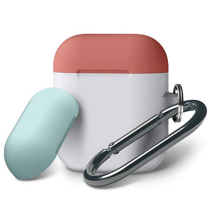 Чехол кейс для Apple AirPods + карабин + накладка Alitek White/Italian Rose/Coral Blue, фото 2
