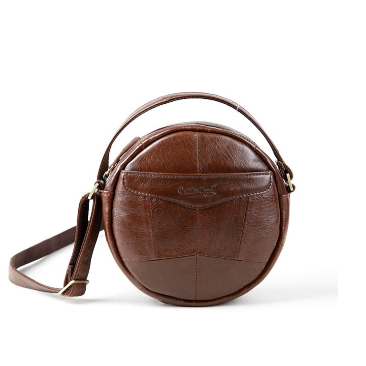 Сумка жіноча кругла шкіряна. Сумочка з натуральної шкіри круглої форми (коричнева), фото 1