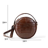 Сумка жіноча кругла шкіряна. Сумочка з натуральної шкіри круглої форми (коричнева), фото 2
