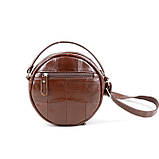 Сумка жіноча кругла шкіряна. Сумочка з натуральної шкіри круглої форми (коричнева), фото 3