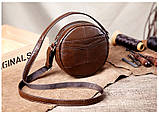 Сумка жіноча кругла шкіряна. Сумочка з натуральної шкіри круглої форми (коричнева), фото 4
