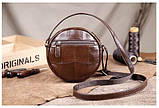 Сумка жіноча кругла шкіряна. Сумочка з натуральної шкіри круглої форми (коричнева), фото 5