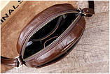 Сумка жіноча кругла шкіряна. Сумочка з натуральної шкіри круглої форми (коричнева), фото 10