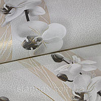 Шпалери на стіну паперові світлі сірі орхідеї квіти хвиля 0,53*10м