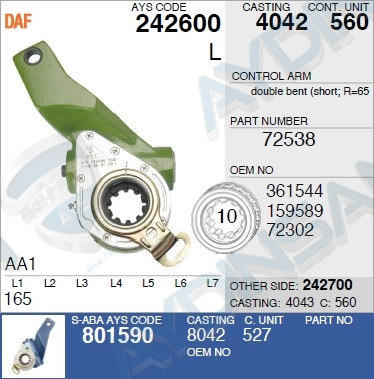 Разжимной важіль DAF 95 лев. зад. 0159589