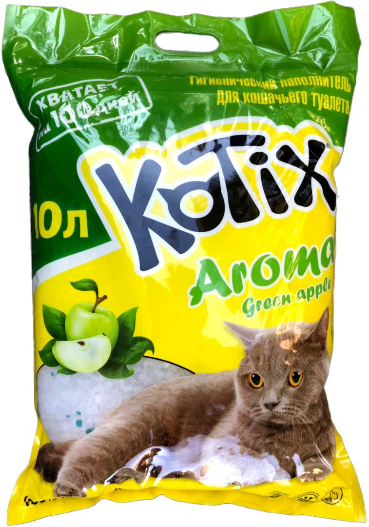 Наповнювач силікагель для котів, Kotix з ароматом яблука 10 л, фото 1