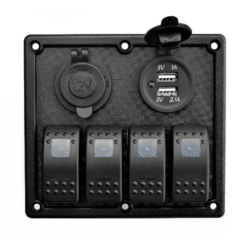 Панель на 4 перемикача RYE HF60-324B, 70х110мм з прикурювачем і подвійним USB, фото 1