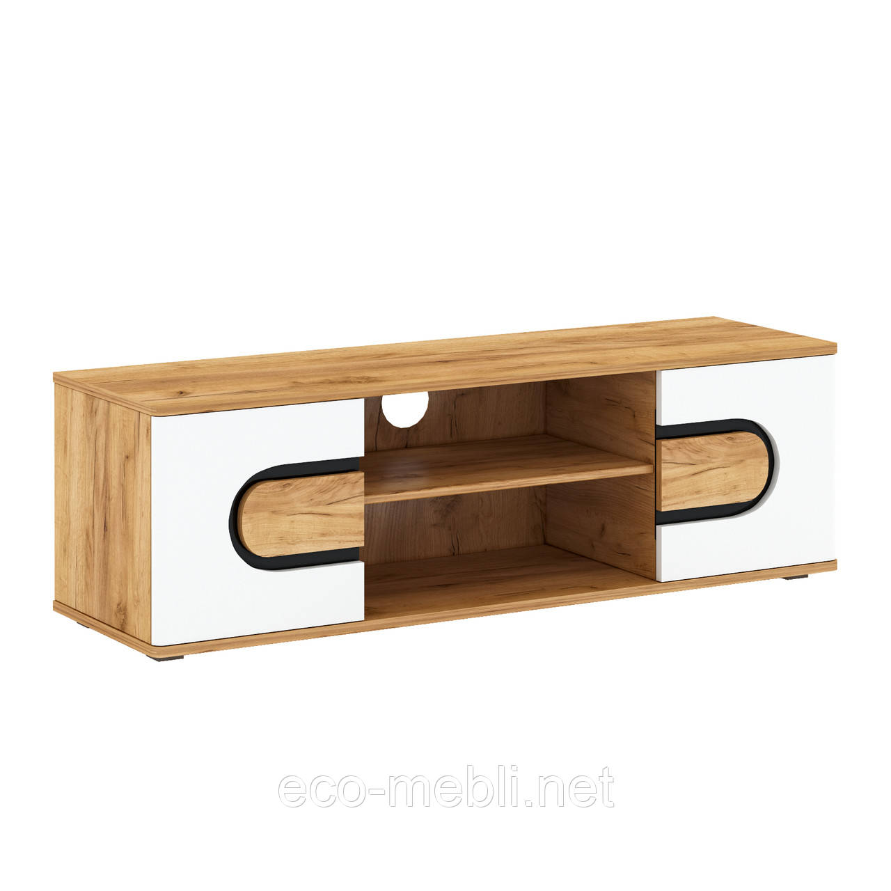 Тумба RTV B 2Д у вітальню Rodan Дуб Крафт Золотий / Білий Глянець Blonski, фото 1