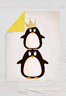 Панелька Преміум сатин Пінгвіни з короною 100*75