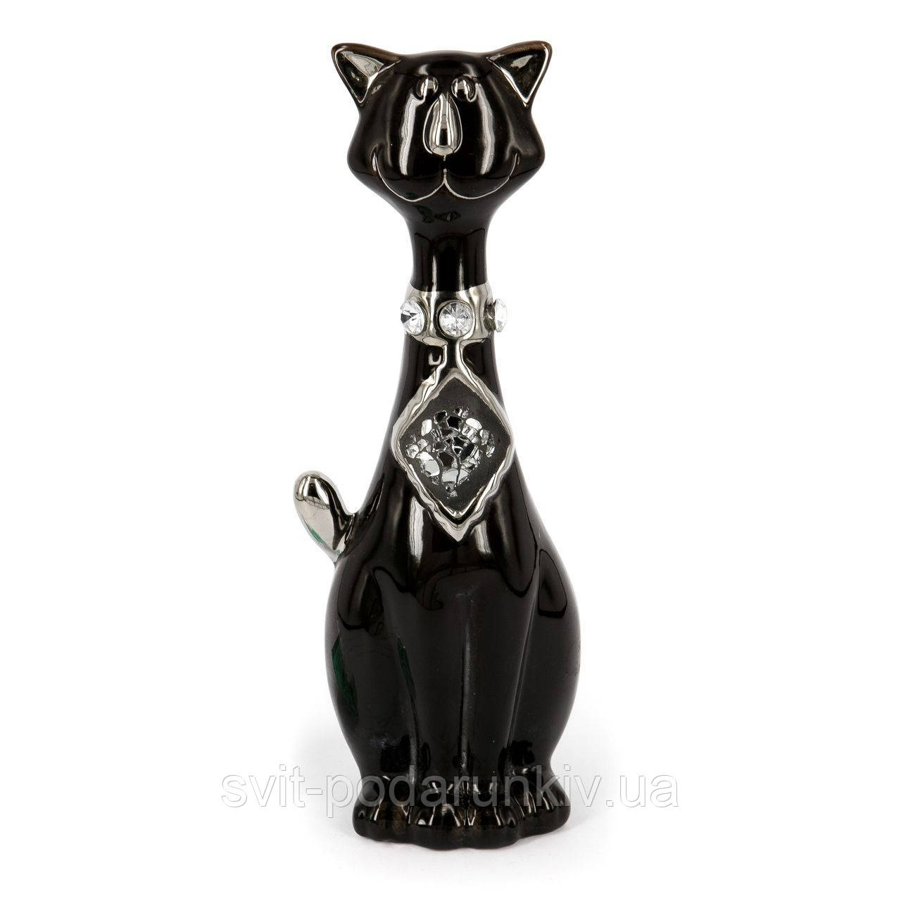Статуетка кіт чорний керамічний "Чорниш" з краваткою ромбом HYS21095-1, фото 1