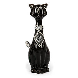 Статуетка кіт чорний керамічний "Чорниш" з краваткою ромбом HYS21095-1