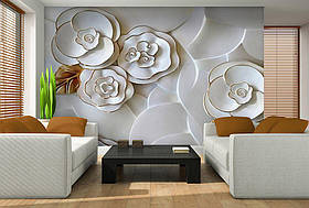 Шпалери фото на стіну 254x184 см 3д Білі квіти з порцеляни (3687P4)+клей