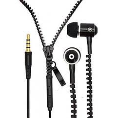 Дротові навушники на блискавці Zipper Earphones чорні | провідна гарнітура | навушники вкладиші