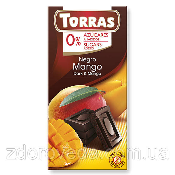 Чорний шоколад із манго, без цукру, Torras