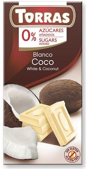 Білий шоколад із кокосом, без цукру, Torras