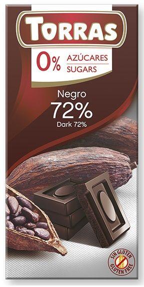 Чорний шоколад 72% какао,  без цукру, Torras