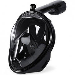 Повнолицева панорамна маска для плавання UTM FREE BREATH (L/XL) Чорна з кріпленням для камери