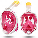 Повнолицева панорамна маска для плавання UTM FREE BREATH (L/XL) Рожева з кріпленням для камери, фото 3