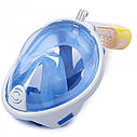 Повнолицева панорамна маска для плавання UTM FREE BREATH (L/XL) Блакитна з кріпленням для камери, фото 4