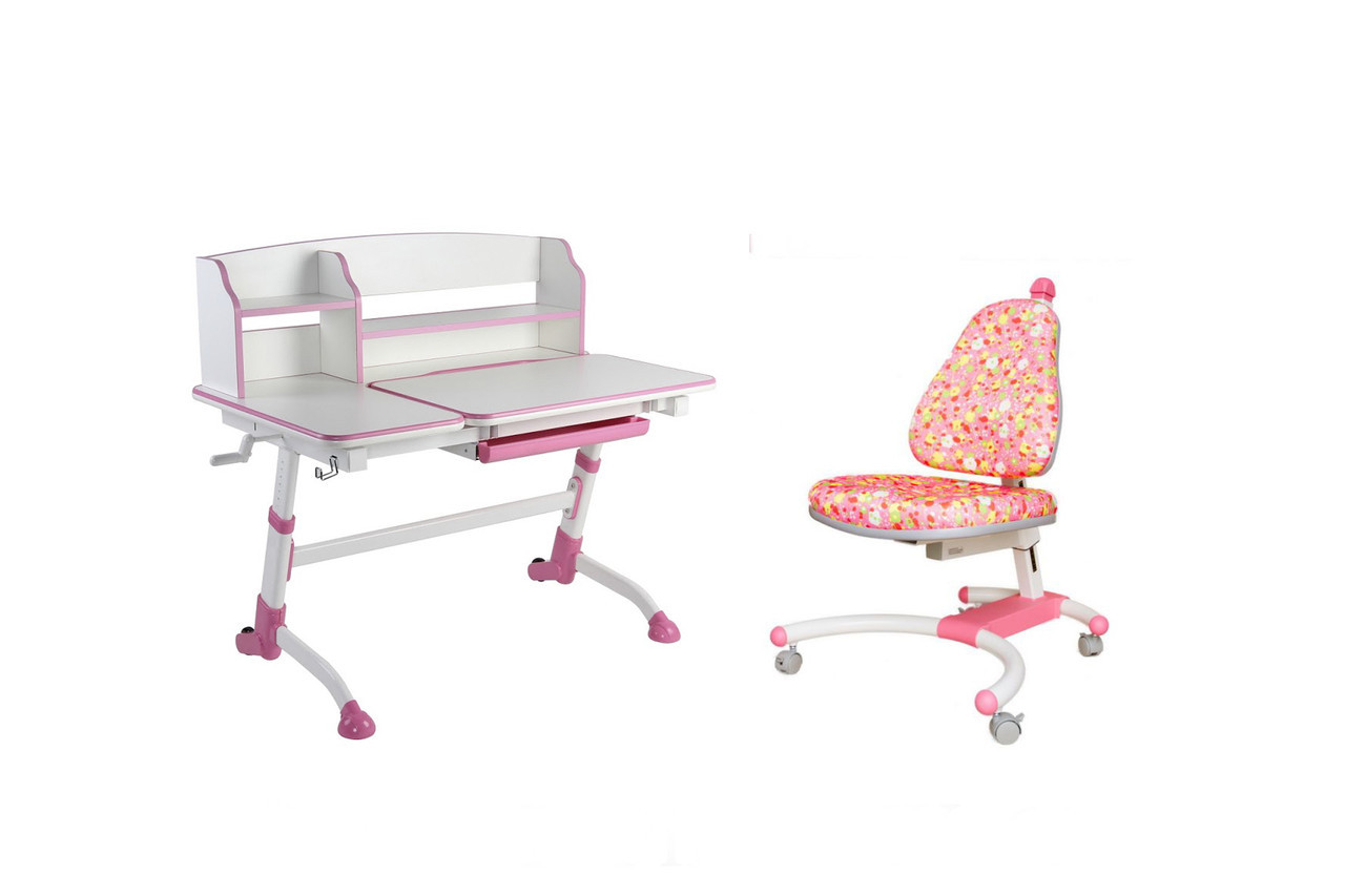 Комплект Стіл-парта трансформер для будинку FunDesk Amare II Pink + стілець КУ-639 Pink Dandelion