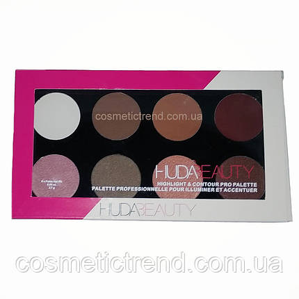 Палітра для контурингу HudaBeauty Highlight Contour Pro Palette (8 кольорів хайлайтерів і контурів) Новинка!, фото 1
