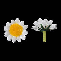 Предмет для декору, Флористики, Квітка, Ромашка, Білий + Жовтий + Зелений, 24 мм x 24 мм
