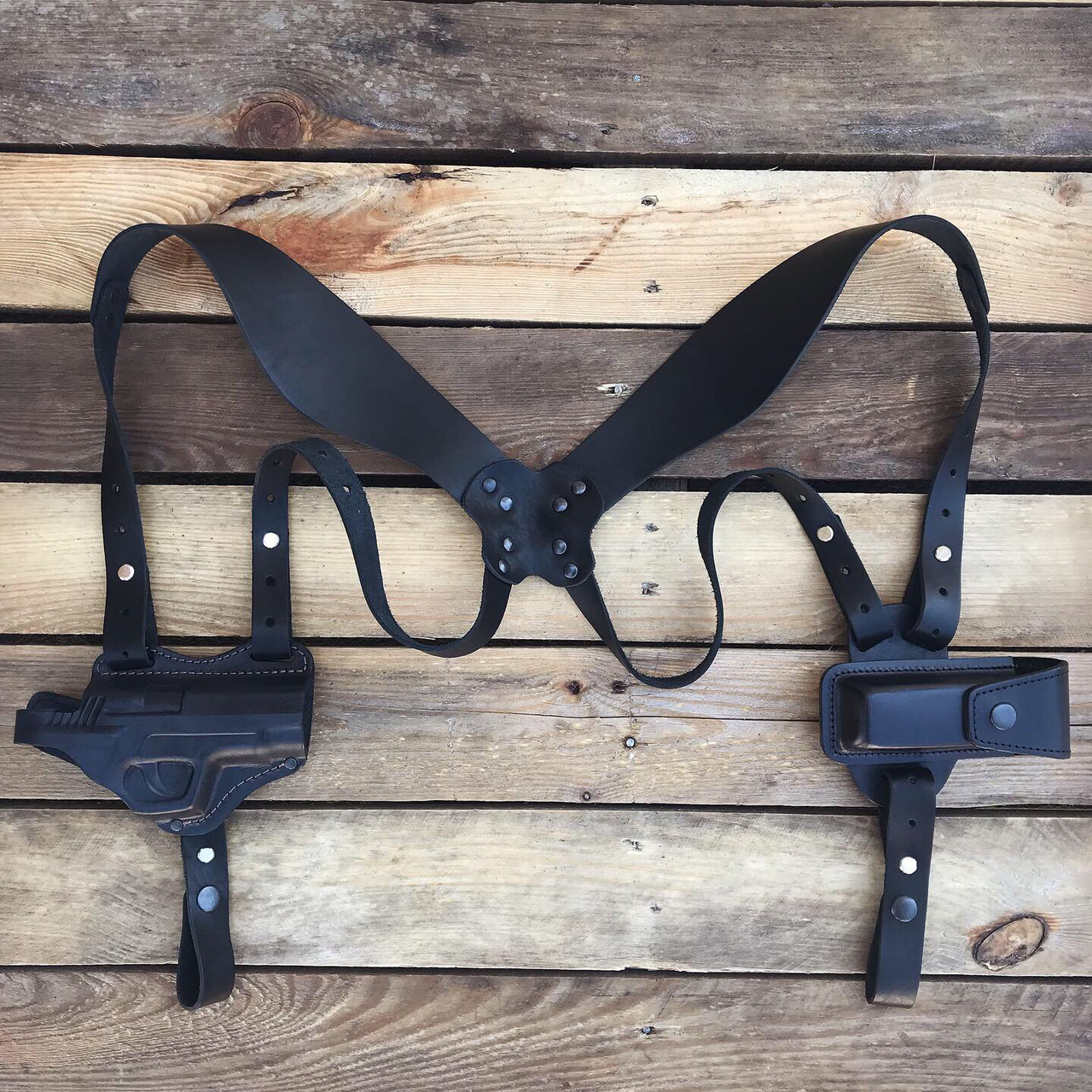 Оперативна кобура двостороння Форт-12 зі шкіри (чохол/магазин), фото 1