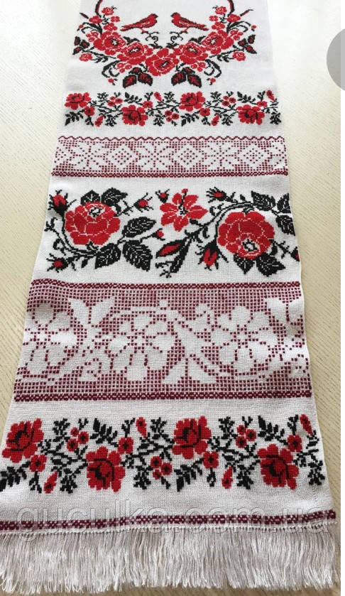 Вишитий рушник ручної роботи хрестиком 210*32см, фото 1