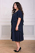 / розмір 54,56,60 / Жіноче ошатне коктейльне плаття з широкими оборками / Девіс темно-синє, фото 2