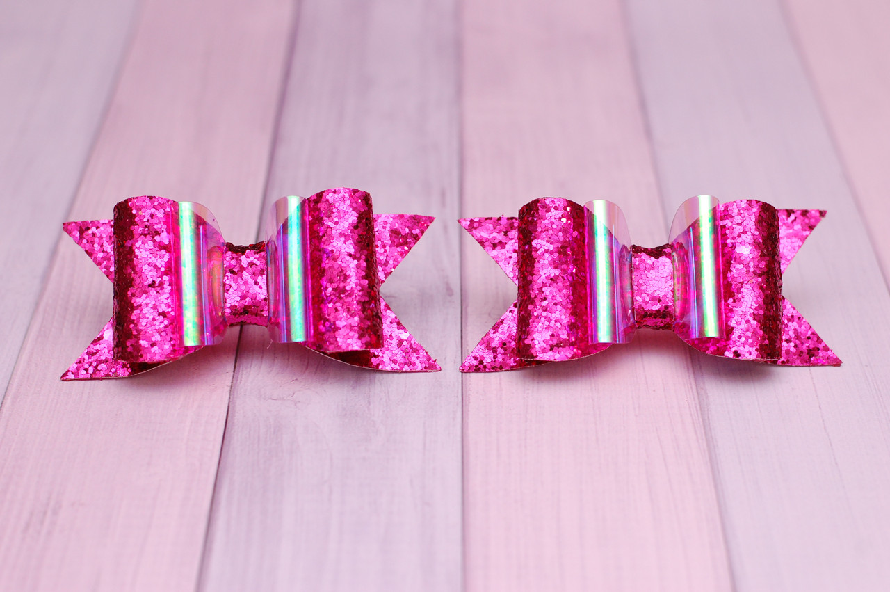 Бантики для волосся на гумці з екокожі 2 штуки Малинові 152 Об, фото 1