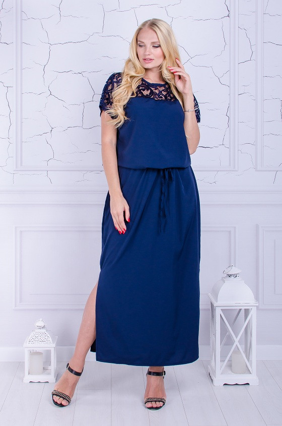 Вечірнє плаття розмір плюс Версаль синє (50-64)