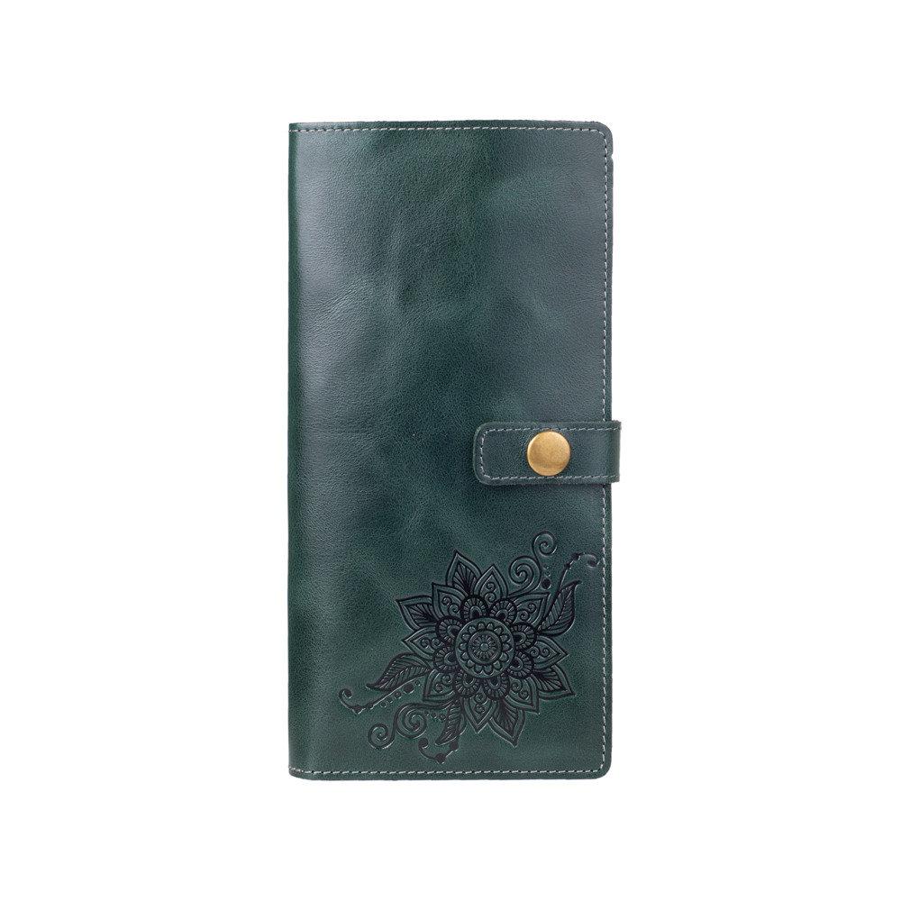 Тревел-кейс шкіряний на кнопці Crystal "Класичний мехенди". Колір зелений, фото 1