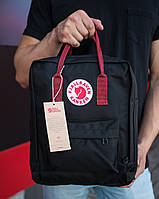 Чоловічий квадратний рюкзак на блискавці чорний з бордовими ручками, ТОП-репліка