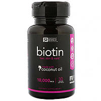 Sports Research, Biotin 10,000 mcg with Organic Coconut Oil, 30 Veggie , SRE-01138 Киев