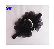 Дитяча чорна пов'язка - окружність 36-50см, розмір квітки 13см