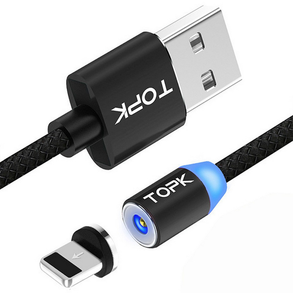 Магнітний кабель для заряджання Topk iPhone 2m 2.1 A 360° чорний (TK17i2-VER2-BL)