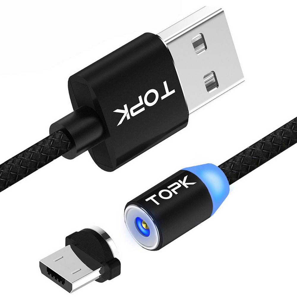 Магнітний кабель для заряджання Topk microUSB 2m 2.4 A 360° чорний (TK17U2-VER2-BL)